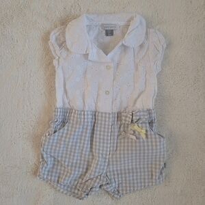 🧸5/20$ Petit Lem White Eyelet Blouse With Gingham Short One Piece Size 12M